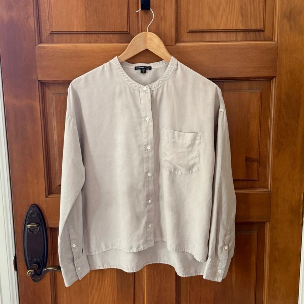 James Perse Beige Mandarin Collar Button Down Shirt Sz 1 or S MSRP $225